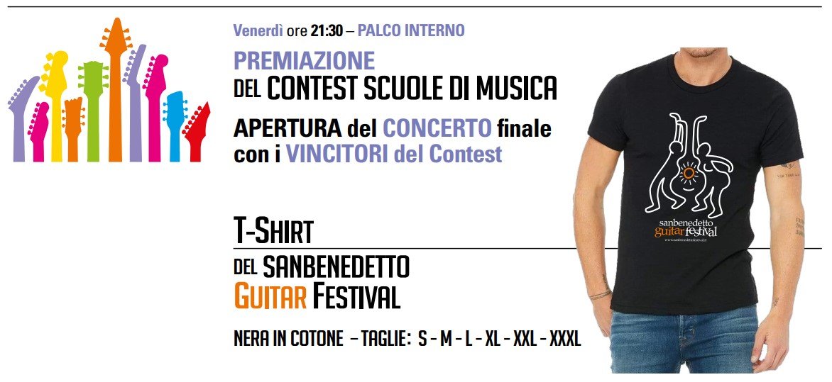 Premiazione del Contest delle scuole di musica e la T-short ufficiale del 6° Sanbenedetto Guitar Festival 2023